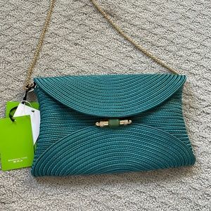 Shanghai tang braided bamboo lock clutch with jade fasten